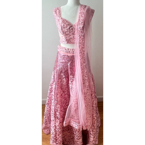 Other - Gorgeous Pink Sequin & Embroidered Lehenga Fully stitched   Size 4-6